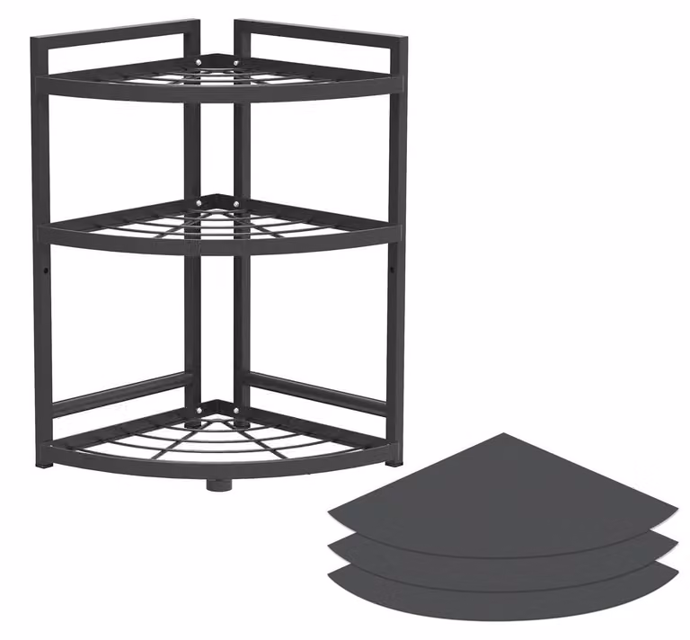 Scaffale angolare per cucina, 3 ripiani, altezza 51 cm, larghezza 30 cm, colore nero/bianco, realizzato in metallo, per l'organizzazione e il deposito