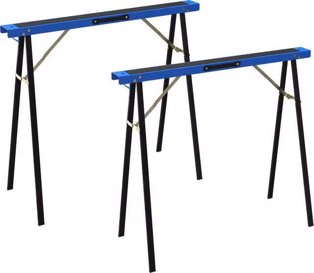 Set di 2 Cavalletti da Lavoro Pieghevoli HOMCOM con Superficie Antiscivolo in EVA, Blu e Nero