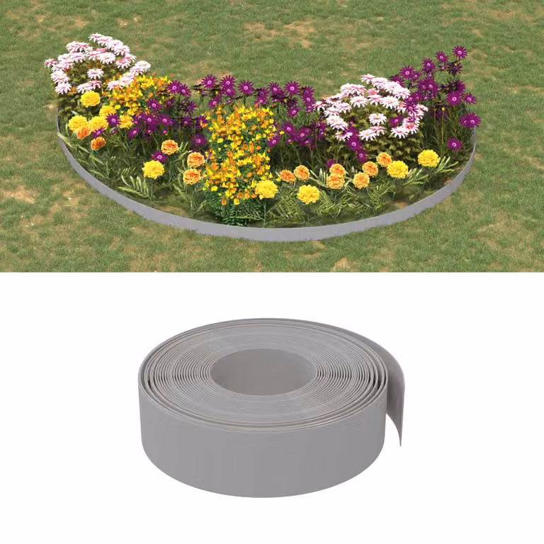 Bordura per giardino vidaXL in plastica grigia, Lunghezza: 25 m, Altezza: 15 cm
