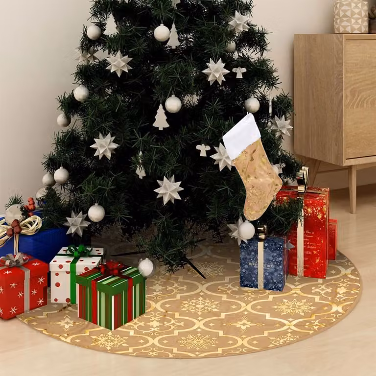 Maison Exclusive - Gonna Albero Natale Raffinata con Calza Giallo Tessuto 150 cm