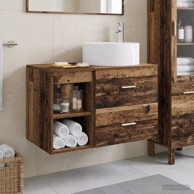 Set di mobili da bagno moderno vidaXL in legno marrone composto da mobile lavabo e pensile a parete L/P/H: 80,0 x 49,5 x 34,5 cm e 44,5 x 44,5 x 34,5 cm