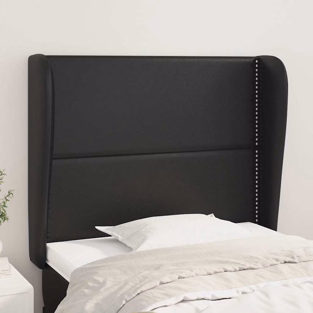 Testiera ad orecchio vidaXL in similpelle nera con struttura in legno, L: 103 cm, P: 23 cm, H: 118-128 cm