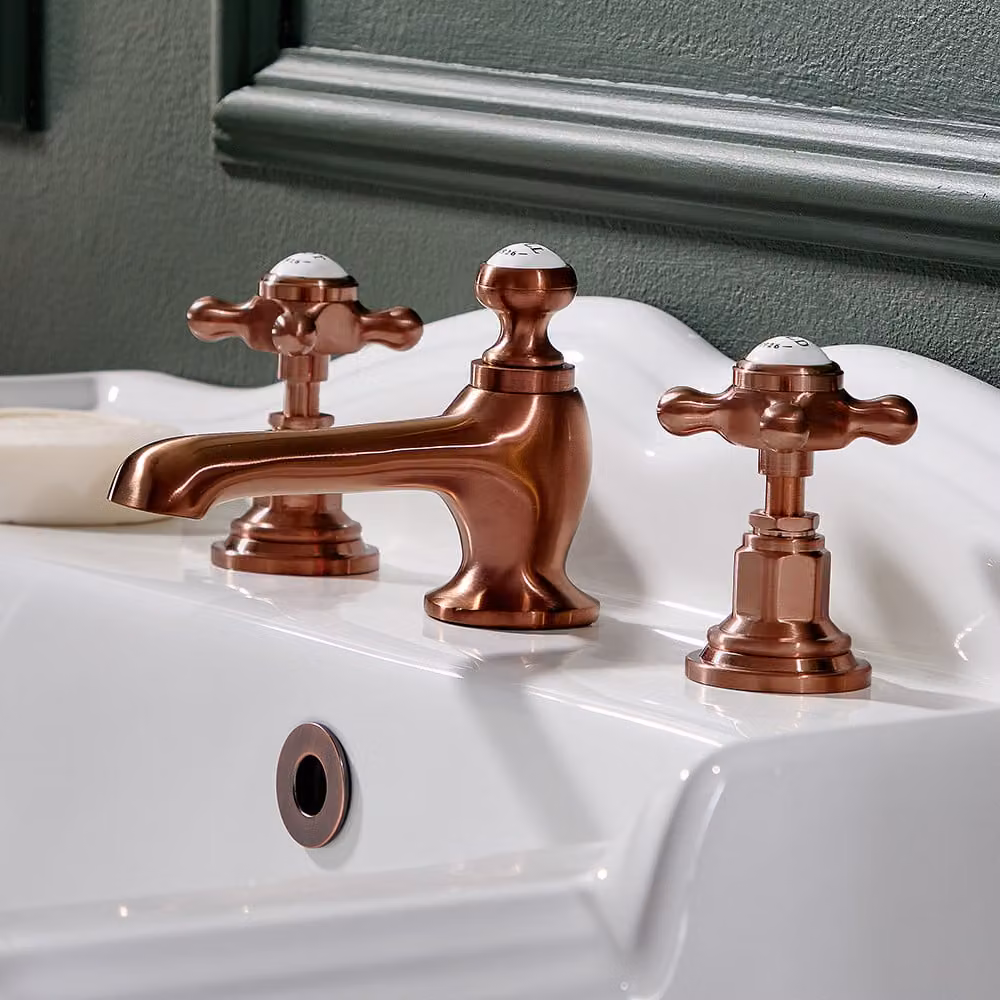 Miscelatore Lavabo a Croce Con 3 Fori - Rame Satinato