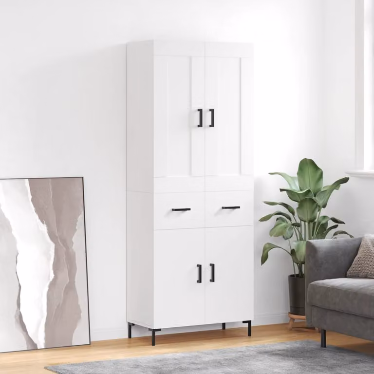 Credenza bianca vidaXL in stile minimalista con ante a battente e ripiani interni, L: 69,5 cm, P: 34 cm, H: 180 cm