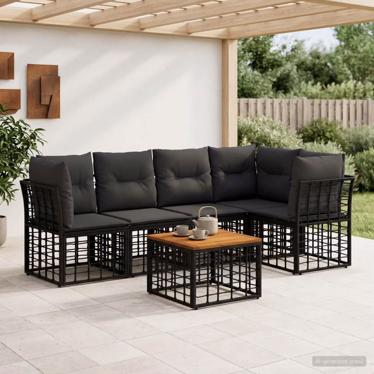 Maison Exclusive - Set da esterno per divano, 6 pezzi, colore nero e grigio scuro, realizzato in poliestere
