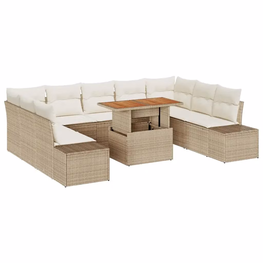 Set da pranzo da giardino moderno vidaXL in legno di acacia e rattan con cuscini beige e bianco – 2