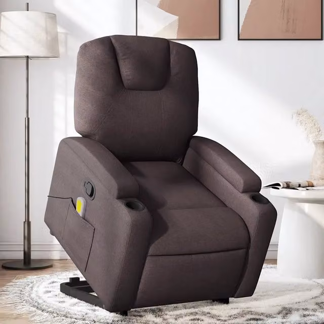 Divano Sedia-Poltrona Alzapersona Massaggi Reclinabile Marrone Scuro Tessuto 574460