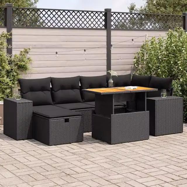 Set Divani da Giardino con Cuscini 8 pz Nero Polyrattan Acacia 3328084