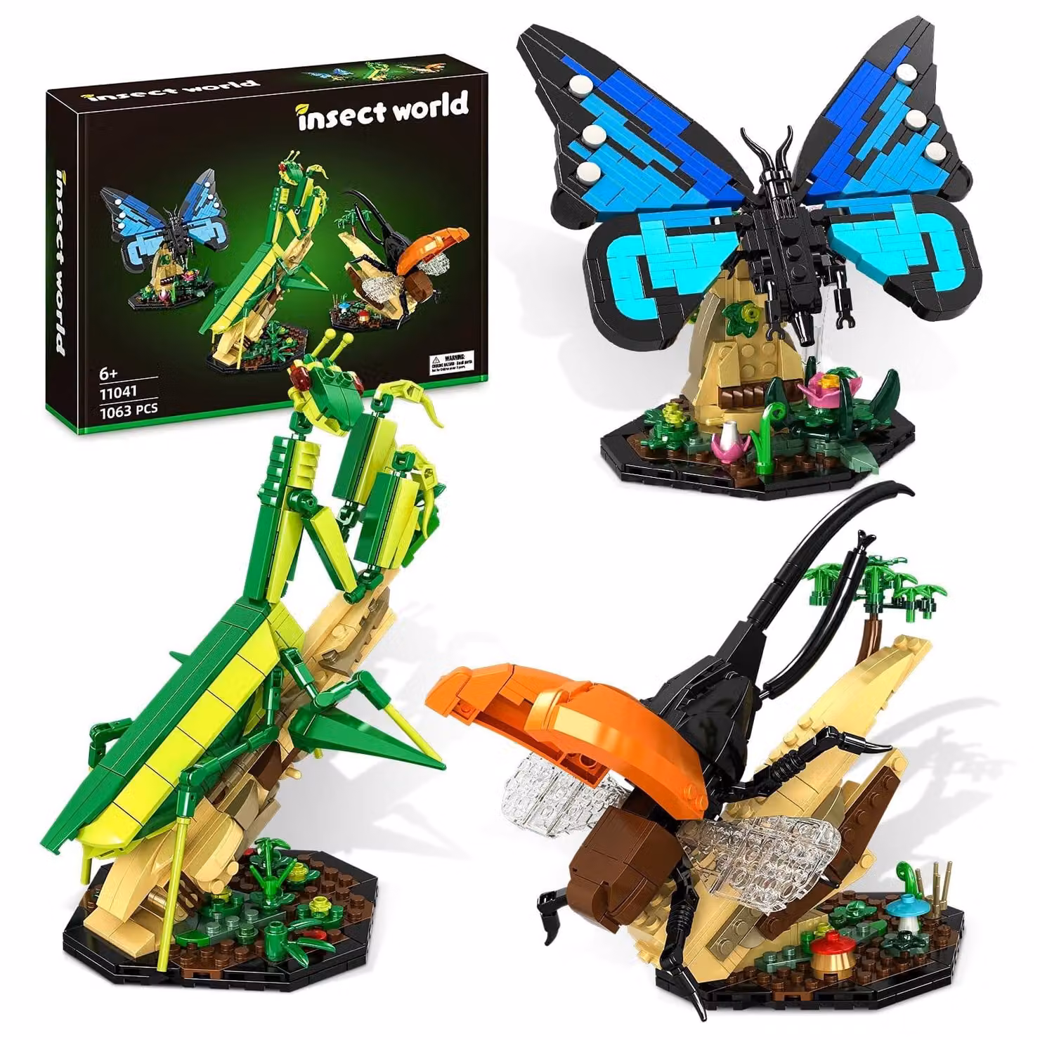Set da costruzione "Insect World" 3-in-1: 1063 pezzi per farfalle e cavallette