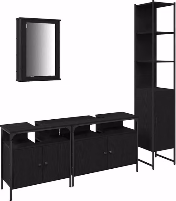 Set di mobili per il Bagno | Armadio da bagno 4 pz Rovere Nero Legno multistrato