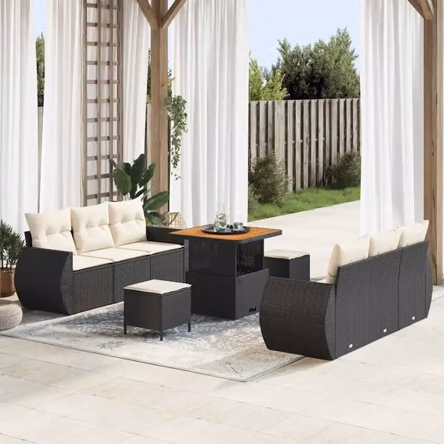 Set Divano da Giardino 9 pz Nero polyrattan 3361825