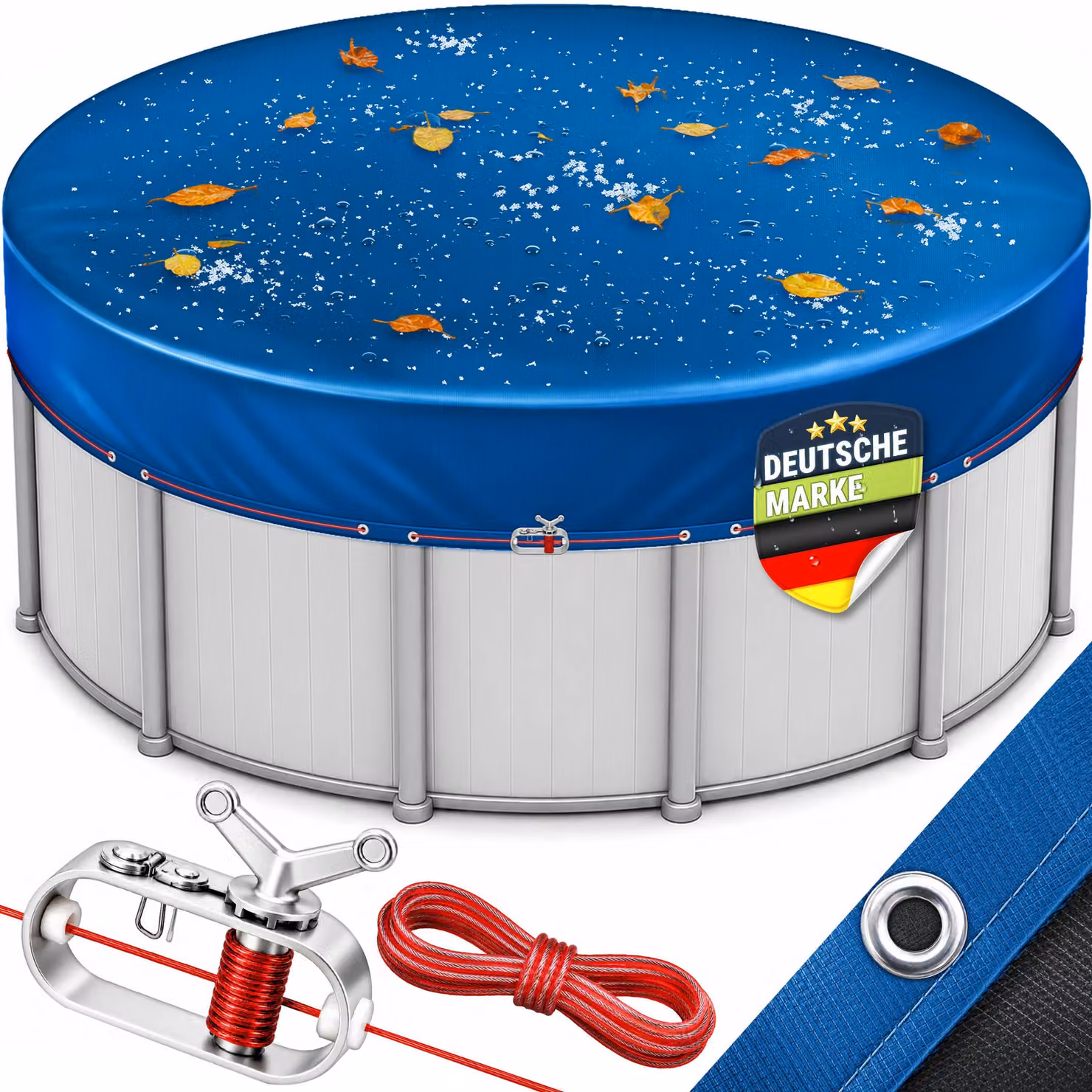Copertura per piscina tillvex® Premium, rotonda, per piscine di diametro da 500 a 550 cm (Ø 610 cm), con kit di montaggio | Telo solare per piscina da 200 g/m² | Telo per piscina rotonda, adatto per l'estate e l'inverno | Copertura resistente ai raggi UV