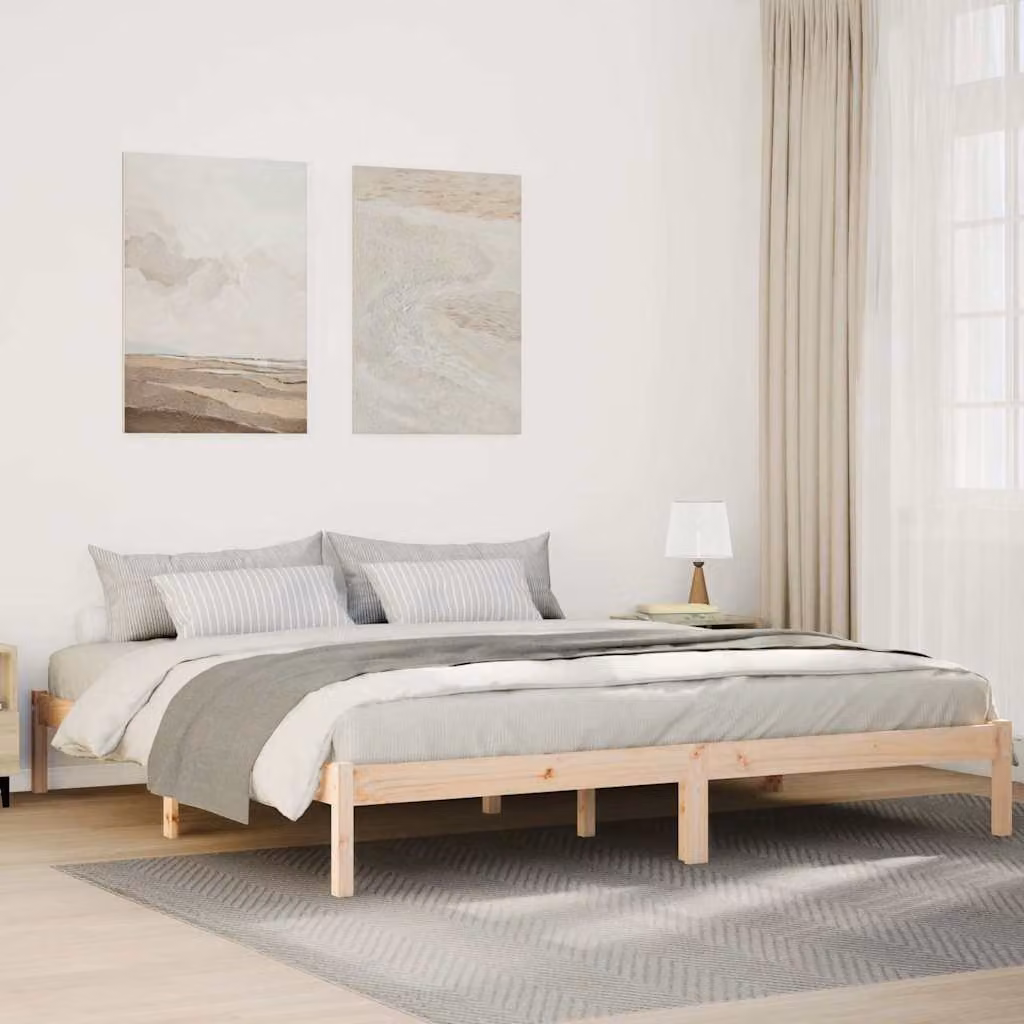 Letto Extra Lungo vidaXL in Legno di Pino Naturale con Doghe, L/P/H: 205.5 x 215.5 x 31.0 cm