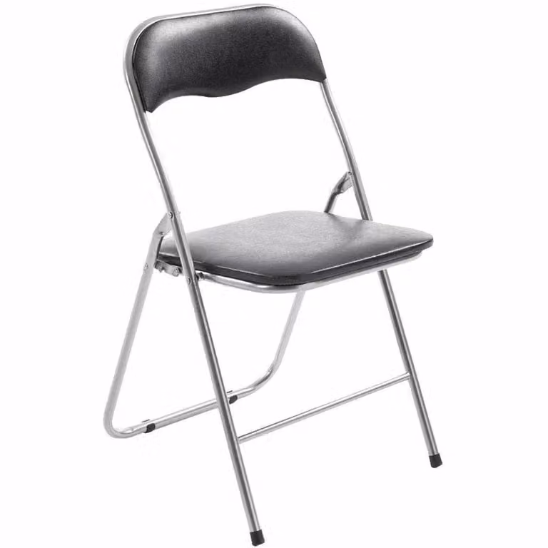 Sedia pieghevole VESTIAMO CASA in ecopelle nera e silver, H 78 cm x L 43 cm x P 44 cm