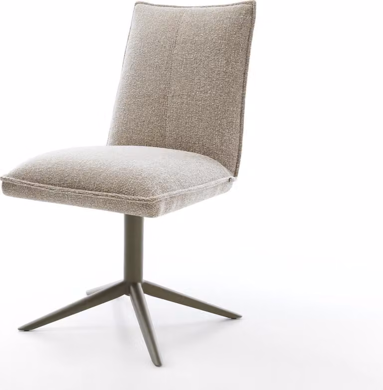 Sedia girevole DELIFE Tessuto Lelio-Flex Base Soft Beige finitura effetto titanio Funzione dondolo girevole a 360° Nucleo a molle tascabili
