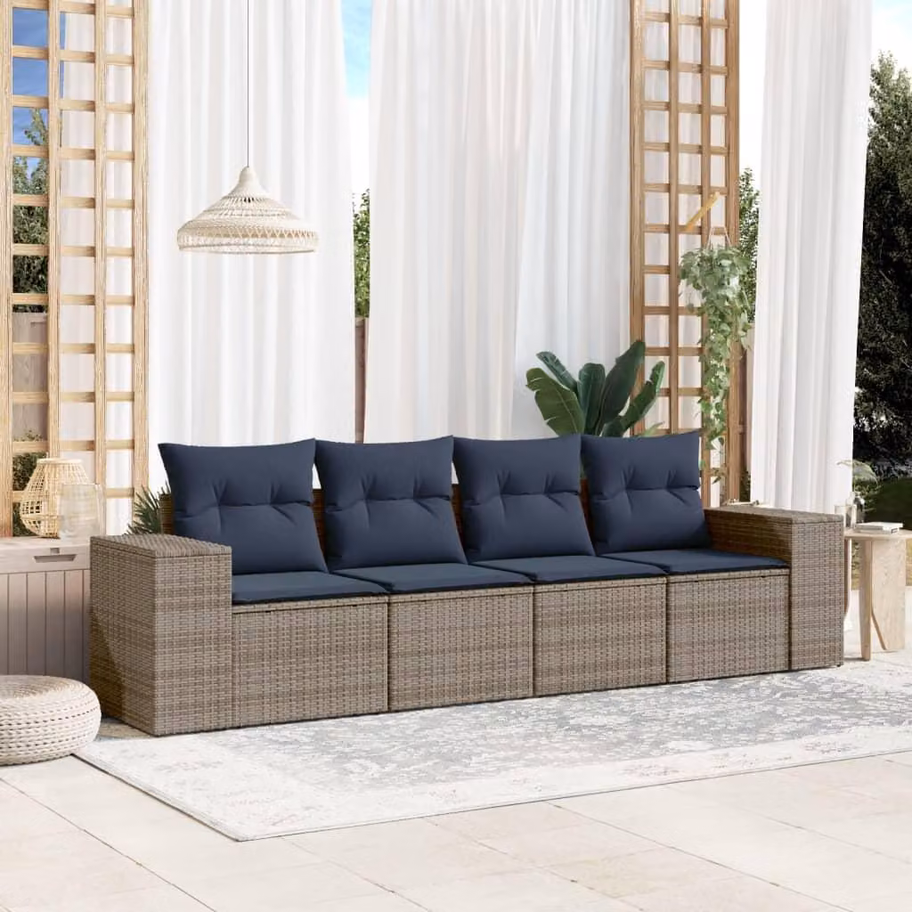 Maison Exclusive - Set divano da giardino a 4 pezzi con cuscini, grigio, polyrattan