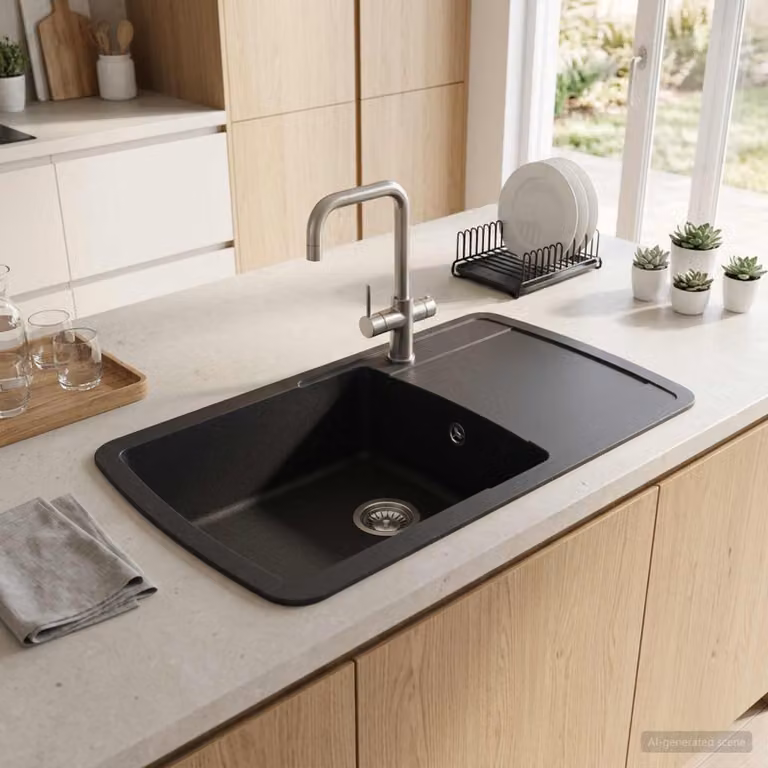 Lavello da cucina a vasca singola vidaXL in granito, colore grigio/nero, L 78 cm x P 50 cm x H 31 cm