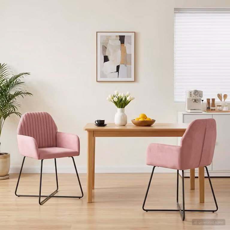 Set di 2 sedie da pranzo vidaXL in velluto rosa con struttura in metallo, L 55 cm x P 50 cm x H 84 cm
