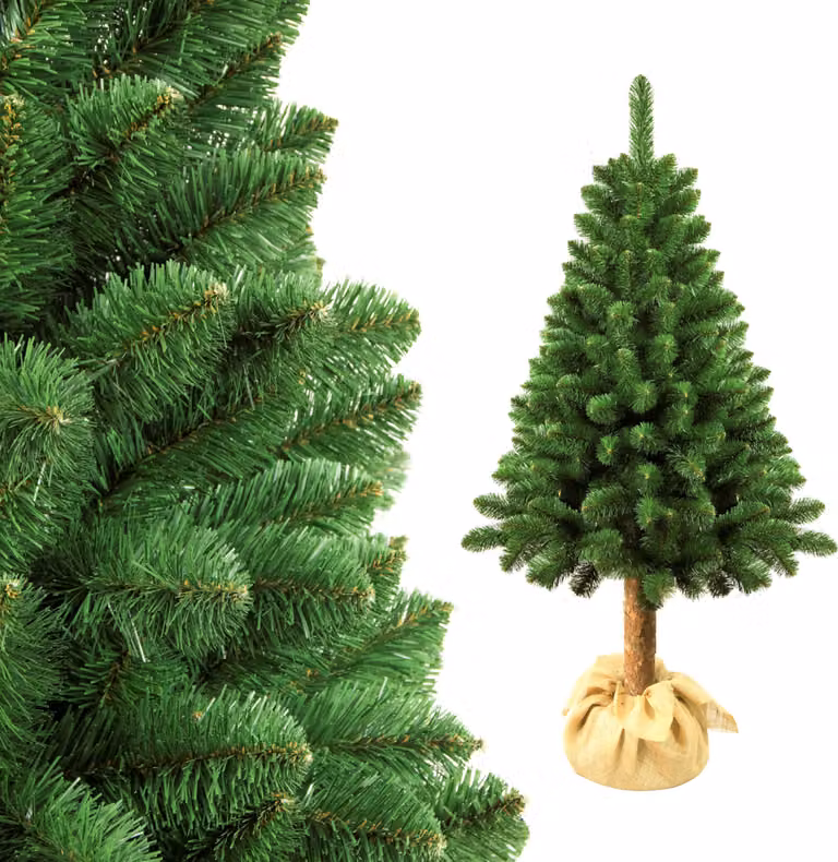 Abete artificiale di pino con tronco naturale 180 cm Albero di Natale con base in plastica Decorazione in PVC Decorazione di Natale