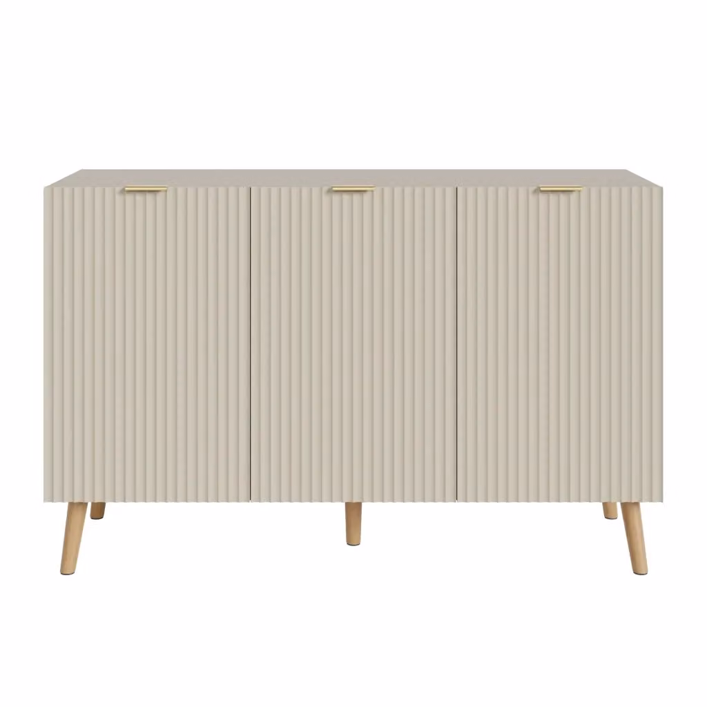 Credenza Nand Madia en.casa con 3 Ante Scanalate, Colore Sabbia, L 120 x P 40 x H 76 cm – 2