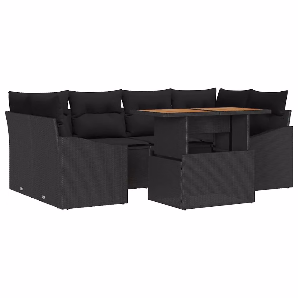 Set da pranzo da giardino vidaXL in rattan e legno di acacia con 7 pezzi, Nero e Marrone – 2