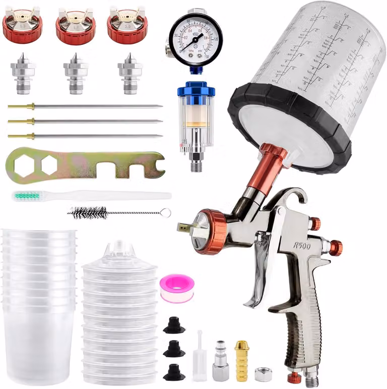 Pistola a spruzzo LVLP, ugelli da 1,3/1,7/2,0 mm, capacità serbatoio 650 ml, 10 bicchieri monouso per vernice, adatta per auto e abitazioni