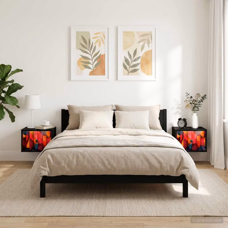 Set di 2 comodini sospesi vidaXL HEESCH in Rovere e Nero con design moderno e astratto per camera da letto
