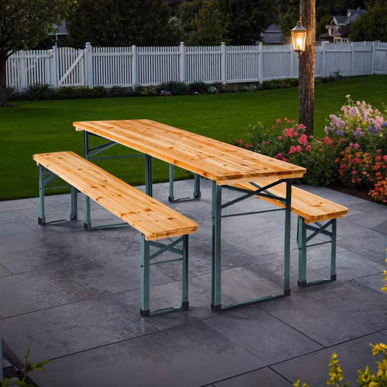 Set da giardino TecTake GmbH in legno e acciaio verniciato marrone con tetto pieghevole