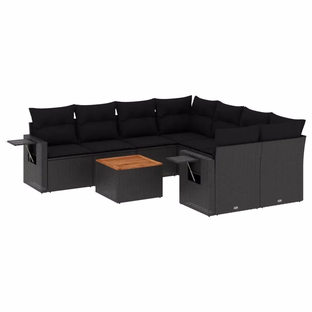 vidaXL Set Divani da Giardino 9 pz in Polyrattan Nero con Cuscini e Tavolino da Esterno – 2