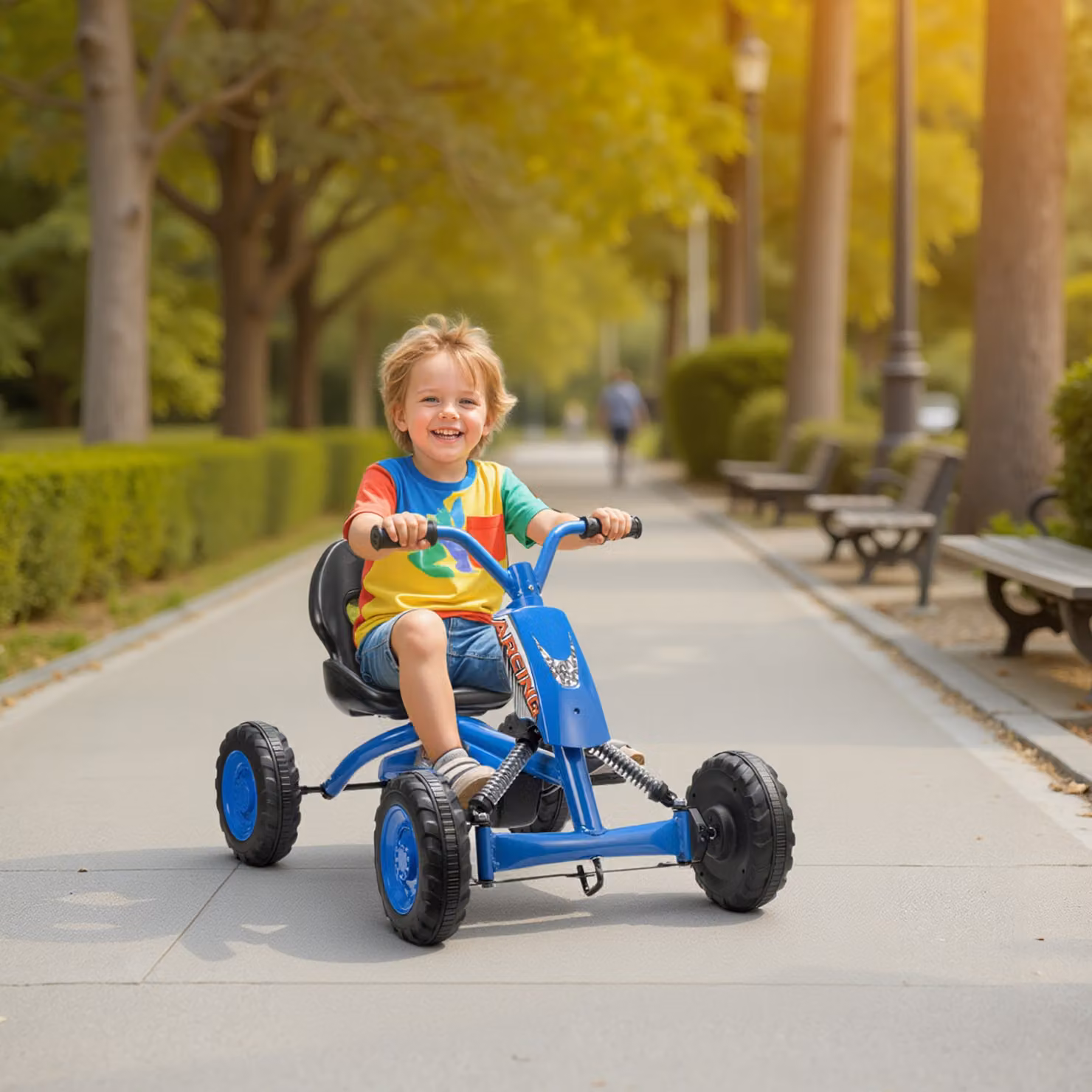 Kart a pedali AIYAPLAY per bambini e bambine da 2-5 anni, telaio in acciaio e ruote in PP, Blu, portata massima 30 kg – 2