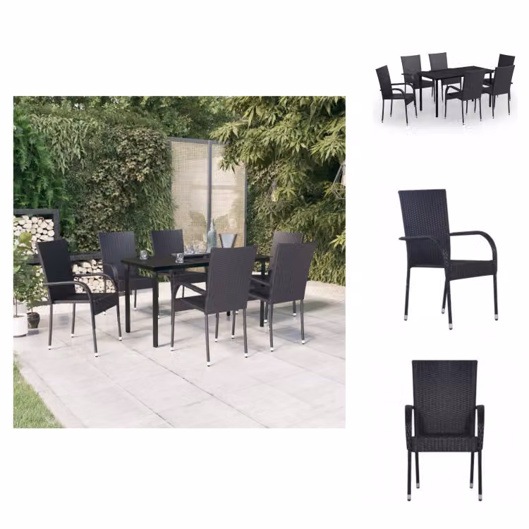 vidaXL set da pranzo da giardino 7 pezzi nero - Set di mobili da giardino