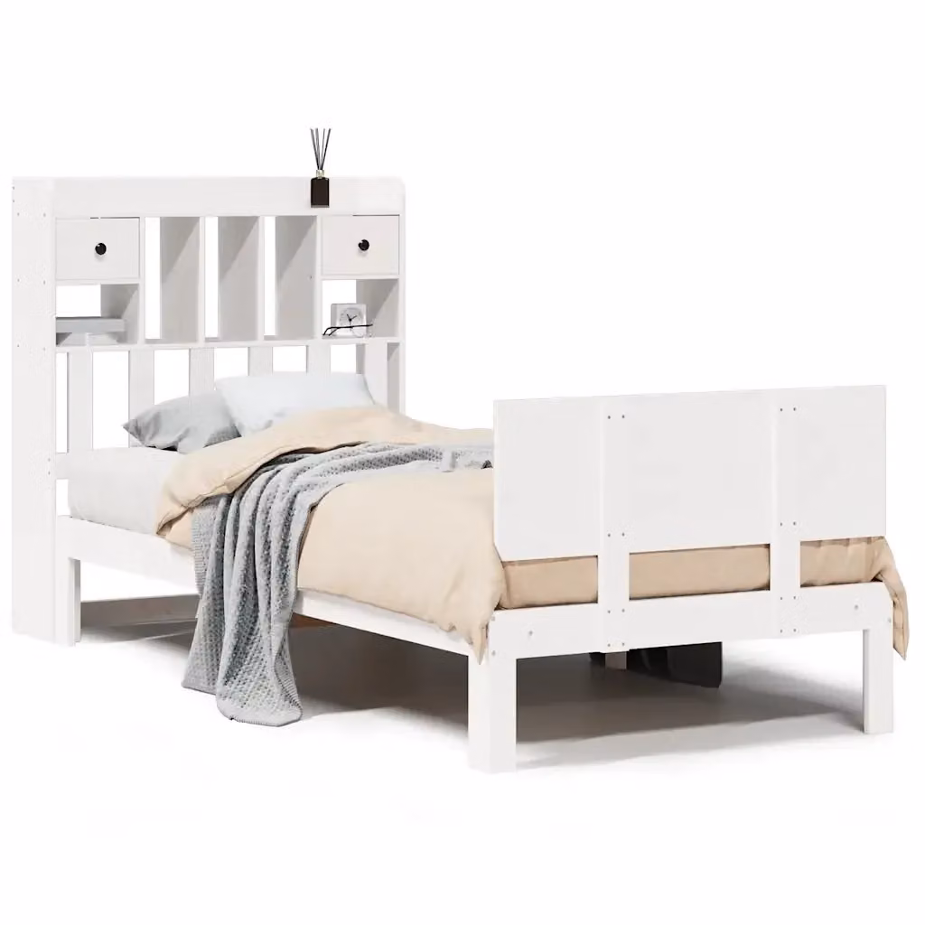 Letto Libreria VIDAXL in Legno di Pino Bianco con Cassetti L/P/H: 200 x 90 x 110 cm – 2