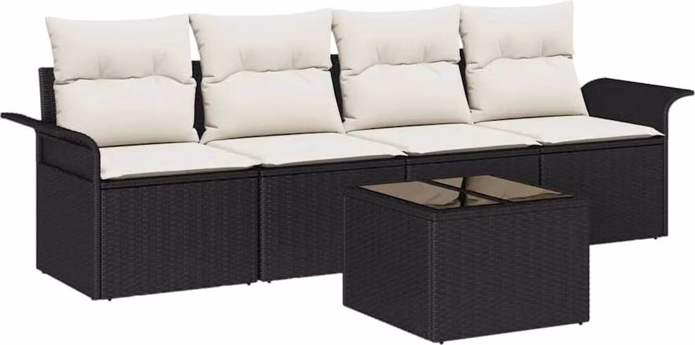 Set di divani con cuscino 5 pcs Nero polyrattan