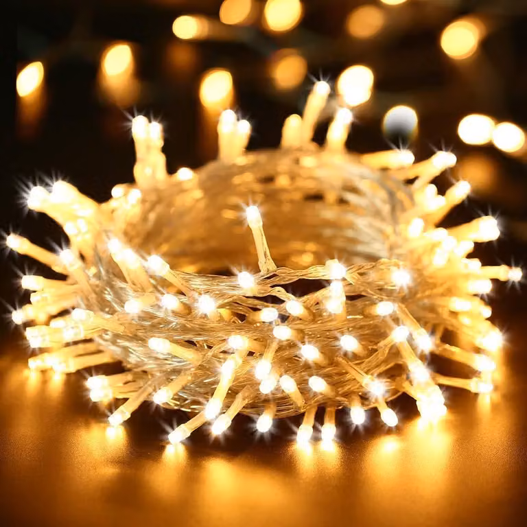 Catena luminosa a LED, 200 LED bianco caldo, 20 metri, grado di protezione IP44, 8 modalità, spina europea