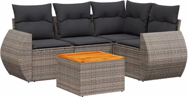 Set Divano da Giardino 5 pz | Set Salotto da Giardino con Cuscini Grigio in Polyrattan