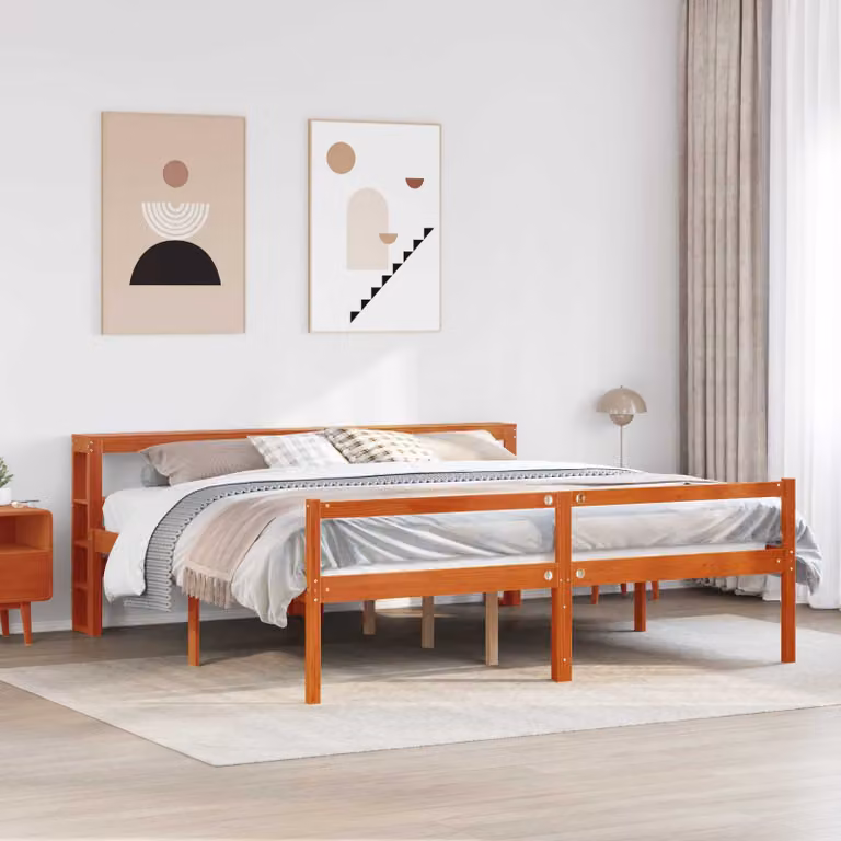 Struttura del letto moderna vidaXL in legno di pino massello cerato marrone L/P/H: 200 x 200 x 224,5 cm