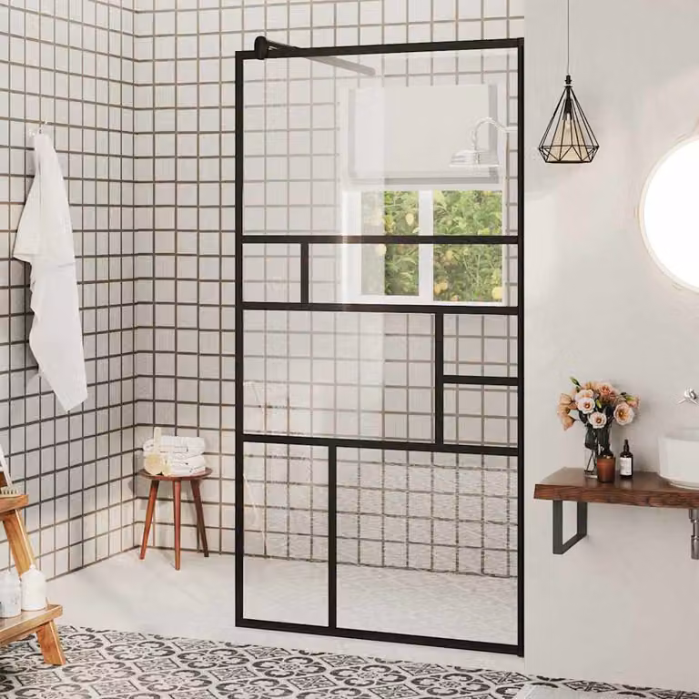 Parete Doccia Walk-in vidaXL in Vetro Trasparente ESG con Profilo Nero L: 80 cm, H: 195 cm