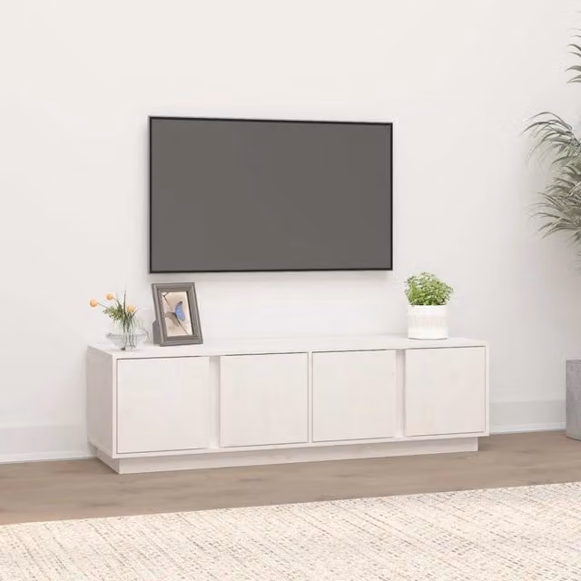 Mobile Porta TV Moderno vidaXL in Legno di Pino Bianco L 140 x P 40 x H 40 cm