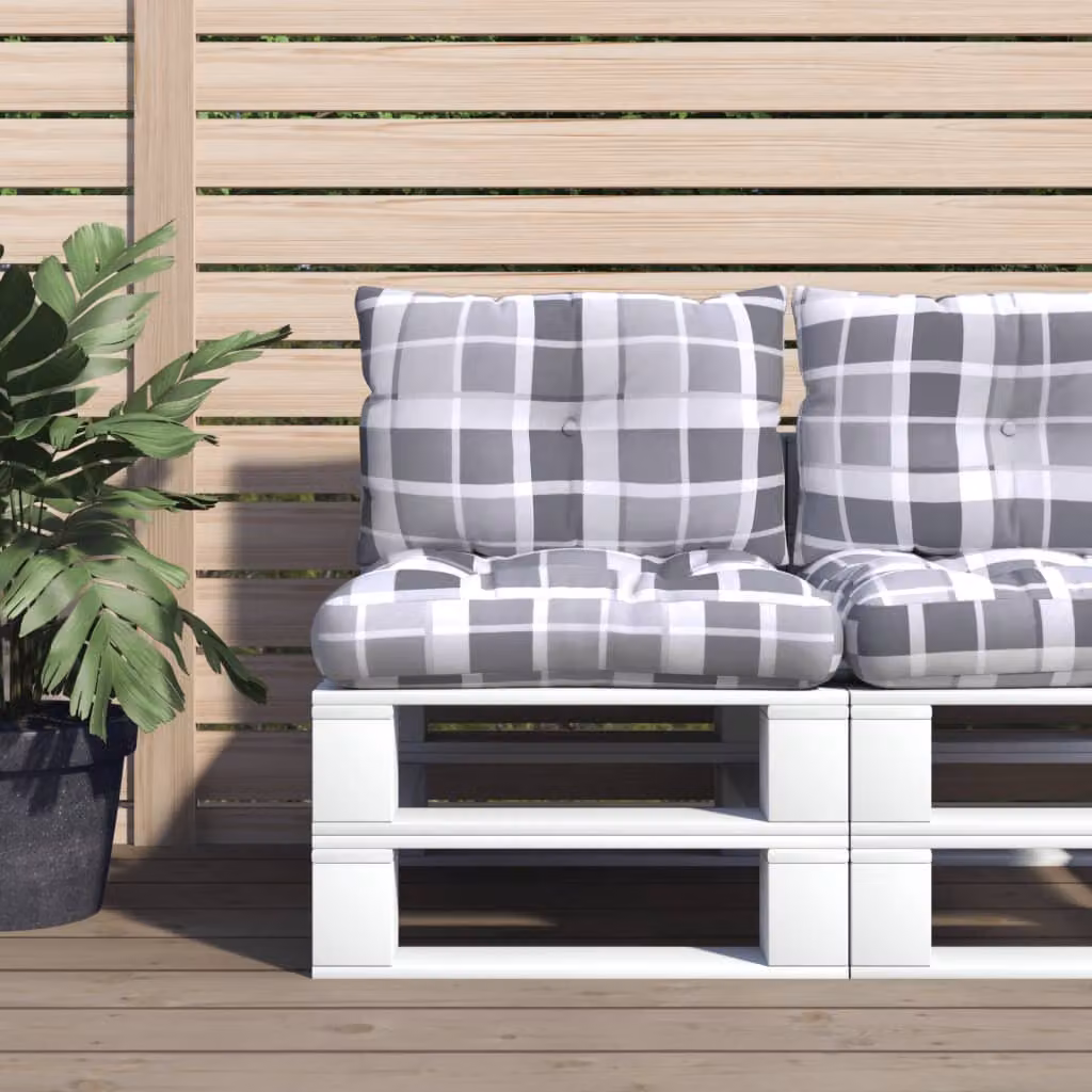 Set di 2 cuscini per pallet vidaXL in poliestere grigi e multicolore, idrorepellenti e resistenti ai raggi UV, forma rettangolare L: 61,5 cm x P: 61,5 cm x H: 10 cm