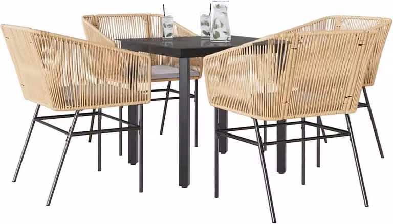 Maison Exclusive - Set da Pranzo da Giardino 5pz con Cuscini Polyrattan Vetro