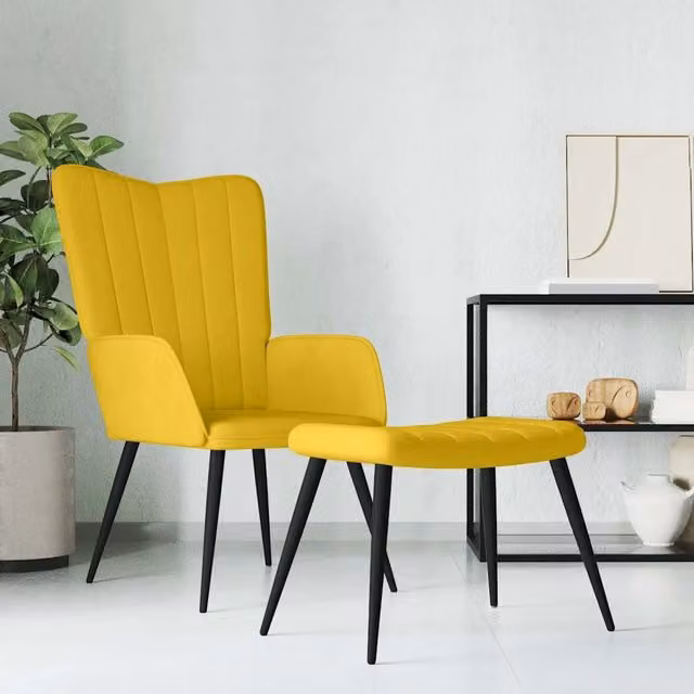 Divano Sedia-Poltrona Relax con Sgabello Giallo Senape in Velluto