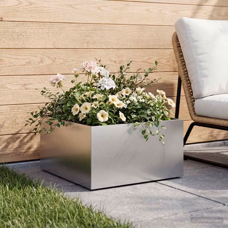 Vaso da giardino vidaXL in acciaio zincato argento L: 60 cm, P: 60 cm, H: 30 cm