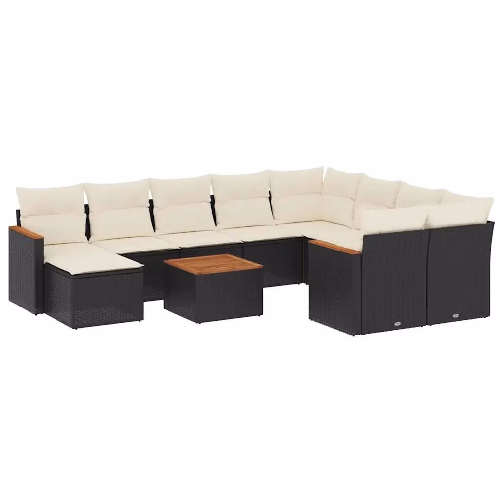 Set di Divani da Giardino vidaXL 11 pz a Forma a L con Cuscini in Polyrattan Nero e Struttura in Acciaio Verniciato a Polvere – 2