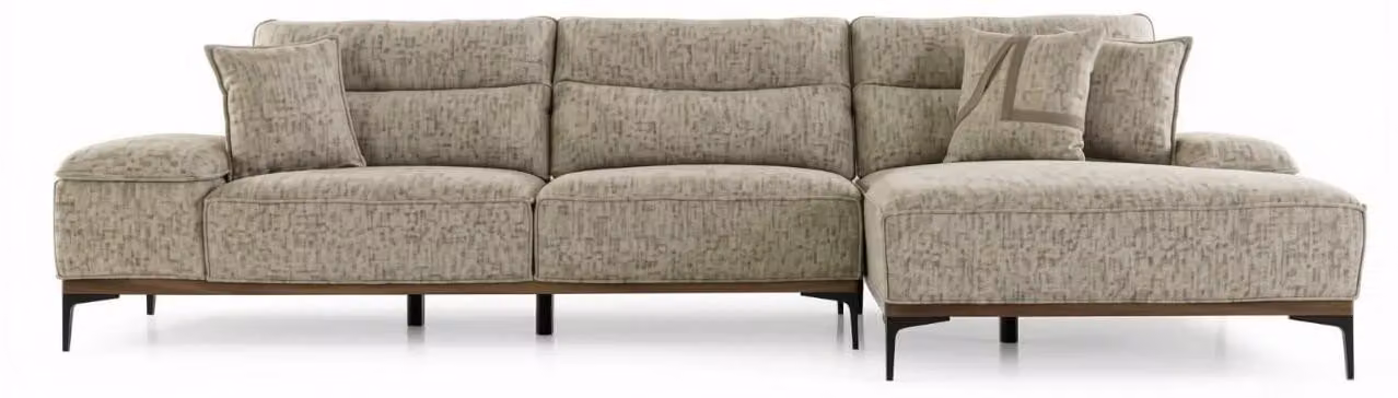 Divano angolare, stile moderno, colore beige, confortevole, spazioso, ideale per il soggiorno, imbottitura morbida, prodotto nuovo