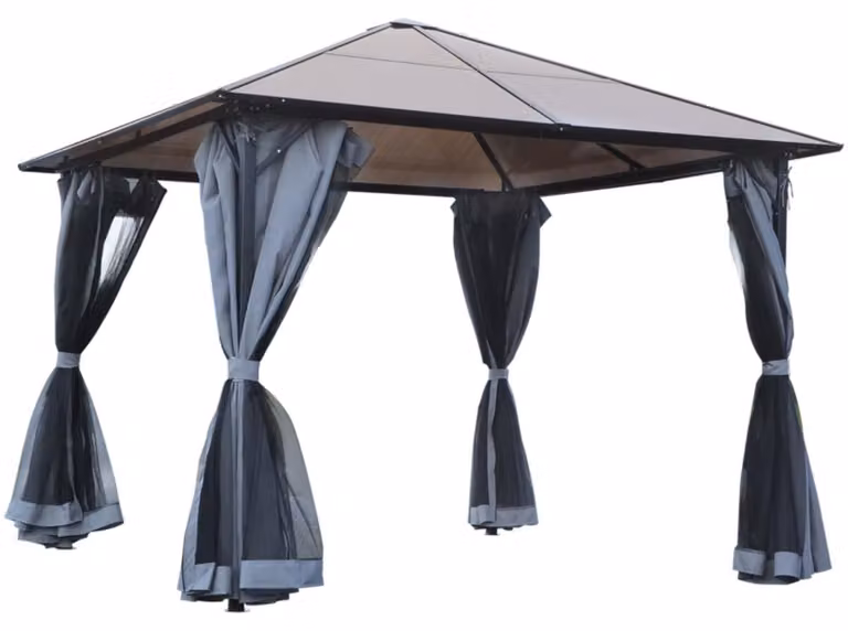 Casetta da giardino con tetto in policarbonato, dimensioni 3x3 metri, struttura in alluminio