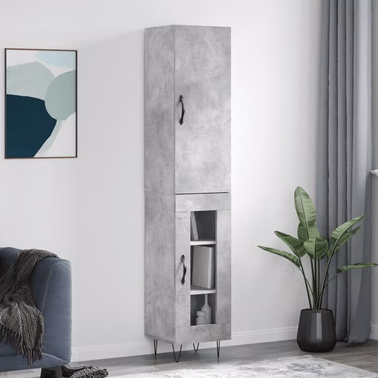 Credenza moderna vidaXL Grigio con ante a battente e ripiani interni in legno e metallo L/P/H: 34,5 x 34 x 180 cm