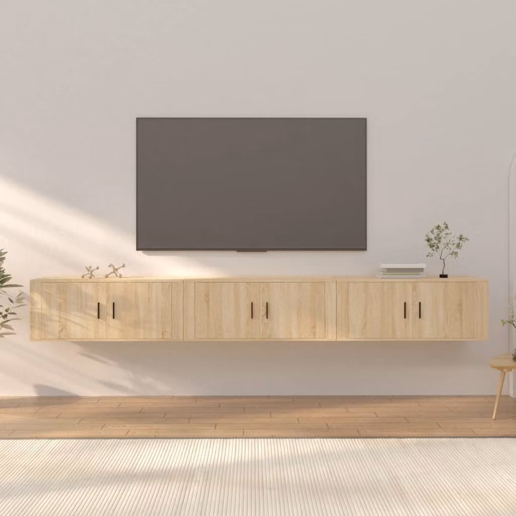 Set di 3 Mobili Porta TV a Parete vidaXL in Rovere Sonoma, L 100 cm x P 34,5 cm x H 40 cm