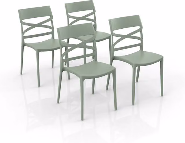 Set 4 sedie in polipropilene FLOW, 100% MADE IN ITALY, impilabile, resistente ai raggi UV, design moderno, ideale per sala da pranzo, cucina, bar, ristoranti o giardino, colore Menta