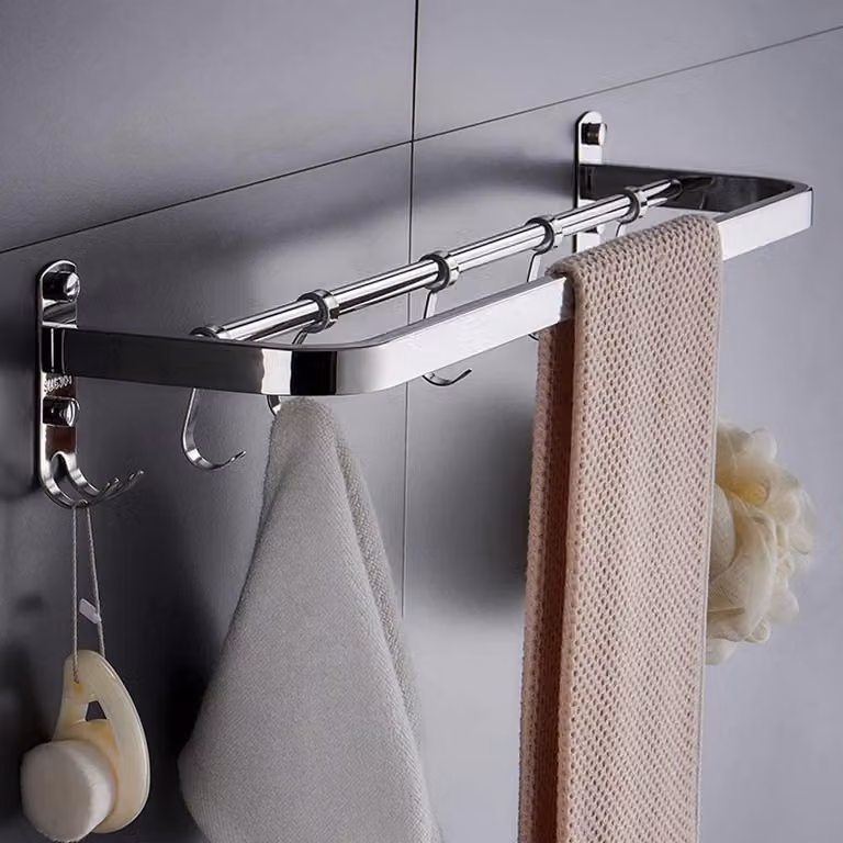 Portasciugamani in acciaio inossidabile con ripiano portaoggetti, ideale per bagno e cucina