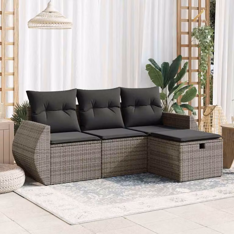 Maison Exclusive - Set da giardino 4 pezzi con cuscini Grigio Poly Rattan